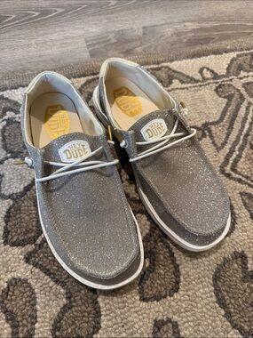 Hey Dude Silver Glitter Slip-On Sneakers